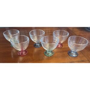 Set of 6 Anchor Hocking Manhattan Park Avenue Multicolored Glass Ice‎ Cream Bowl